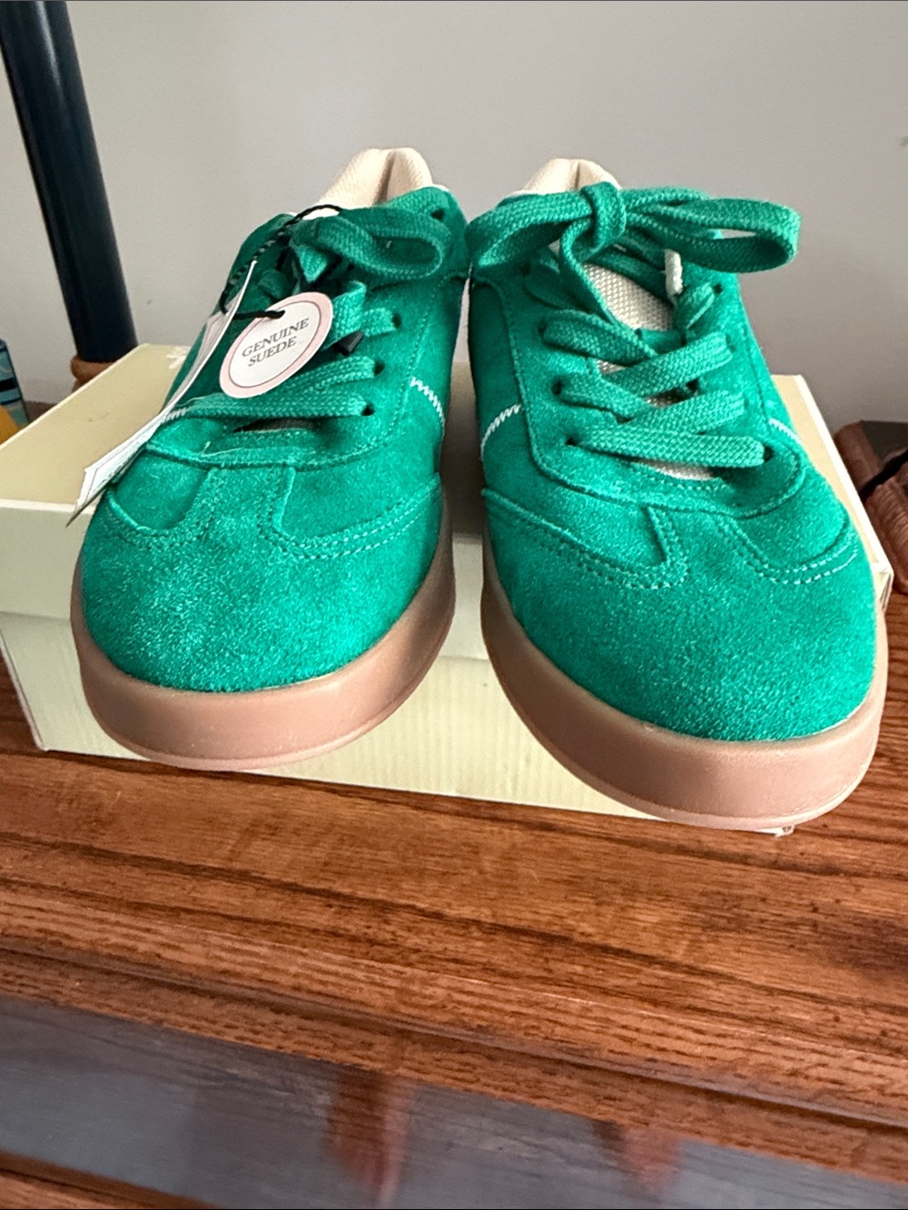 Green Suede Sneakers with Gum Sole